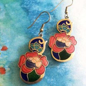 Beautiful Vintage Cloisonne Flower Earrings